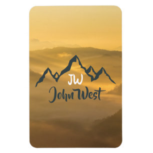 Gold Sonnenaufgang personalisierbare Berge Monogra Magnet