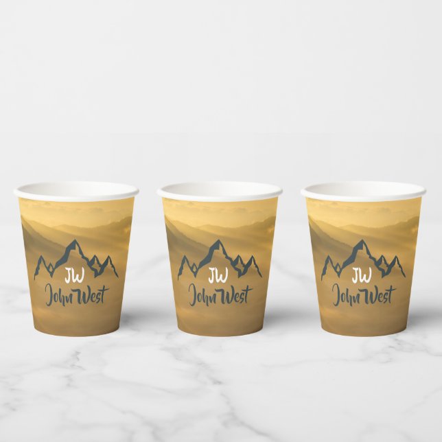 Gold Sonnenaufgang personalisierbare Berge Monogra Pappbecher (Multi)