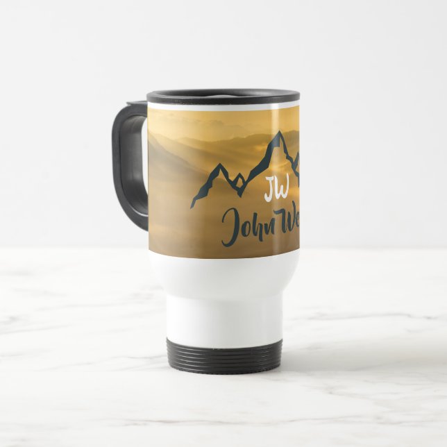 Gold Sonnenaufgang personalisierbare Berge Monogra Reisebecher (Vorderseite Links)