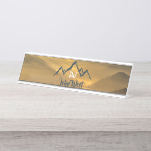 Gold Sonnenaufgang personalisierbare Berge Monogra Schreibtischnamensplakette
