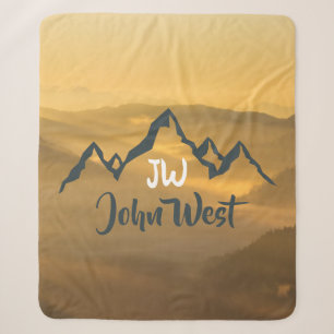 Gold Sonnenaufgang personalisierbare Berge Monogra Sherpadecke