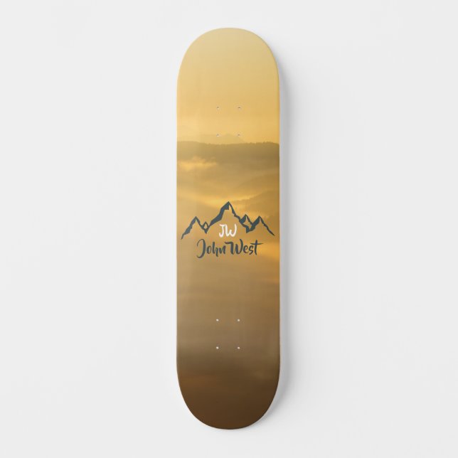 Gold Sonnenaufgang personalisierbare Berge Monogra Skateboard (Vorderseite)