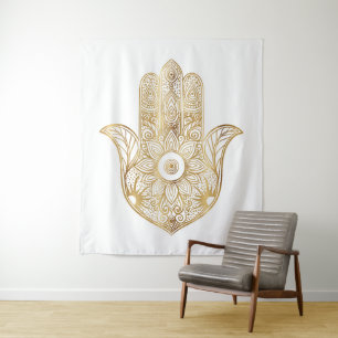 Gold Sonnenblume Hamsa Hand Wandteppich