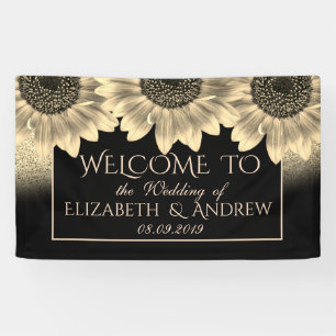 Gold, Sonnenblumen, Glitter Hochzeitsbanner Banner