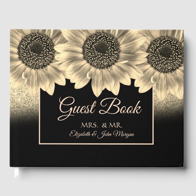 Gold, Sonnenblumen, Glitzer Hochzeit Gästebuch (Vorderseite)