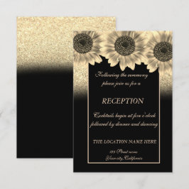 Gold, Sonnenblumen, Hochzeitsempfang für Glitzer Einladung
