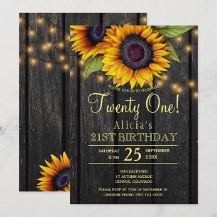 Gold Sonnenblumen Land Holz 21 Einladung