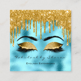 Gold Spark Makeup Artist Lashes Logo Blau Quadratische Visitenkarte