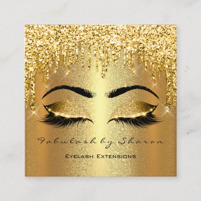 Gold Spark Makeup Artist Lashes Logo Lux Quadratische Visitenkarte (Vorderseite)