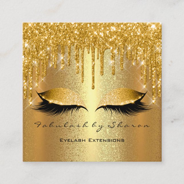 Gold Spark Makeup Artist Lashes Logo Quadratische Visitenkarte (Vorderseite)