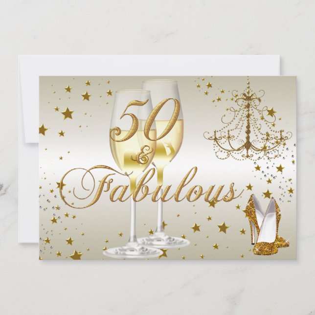 Gold Sparkle 50 & fabelhafte Einladung zum Geburts (Vorderseite)