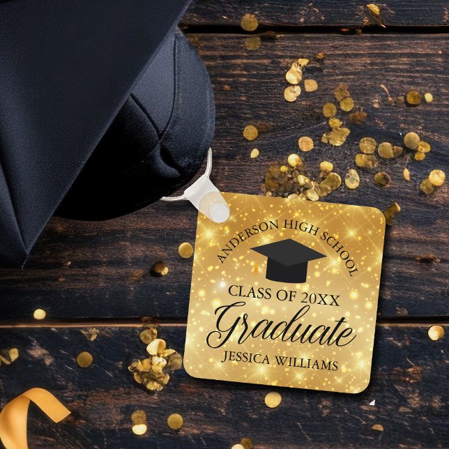 Gold Sparkle Abschluss Chic Personalisiert Graduat Schlüsselanhänger (Von Creator hochgeladen)