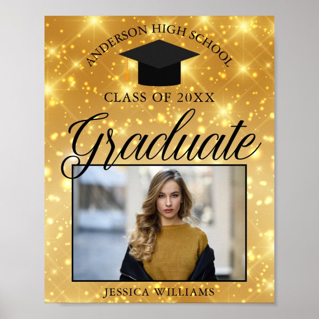Gold Sparkle Abschluss Foto Chic Custom Party Poster (Vorne)