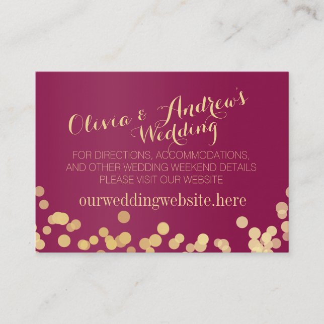Gold Sparkle Berry Wine Wedding Information Beilag Begleitkarte (Vorderseite)