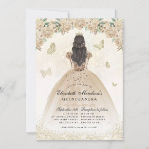 Gold Sparkle Blumenprinzessin Quinceañera Geburtst Einladung