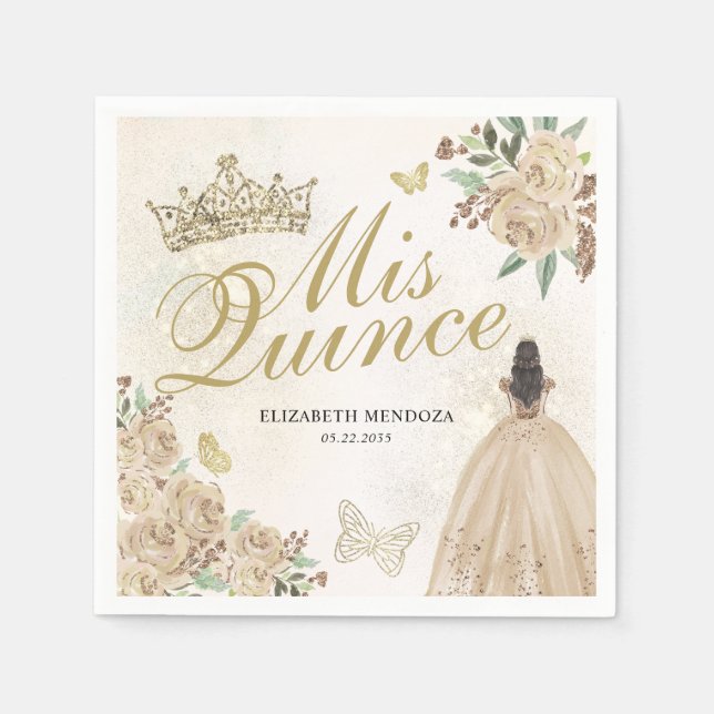 Gold Sparkle Blumenprinzessin Quinceañera Geburtst Serviette (Vorderseite)