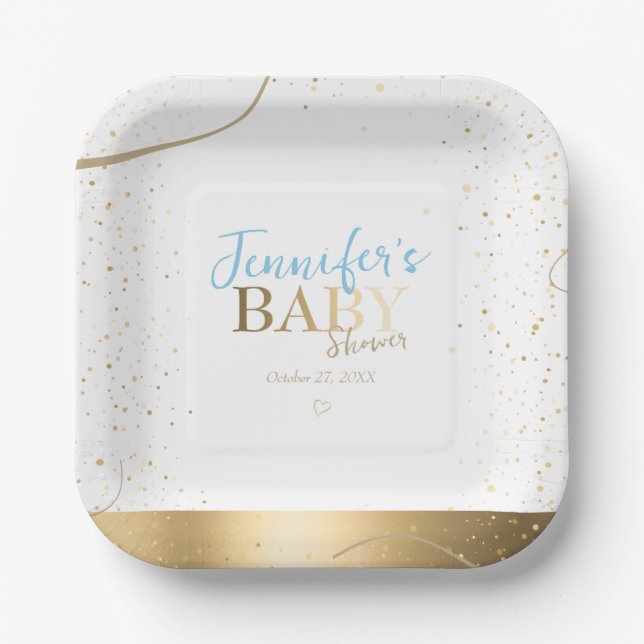 Gold Sparkle Boy Baby Dusche Pappteller (Vorderseite)
