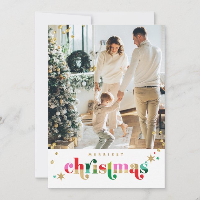 Gold Sparkle Christmas Family Card Feiertagskarte (Vorderseite)