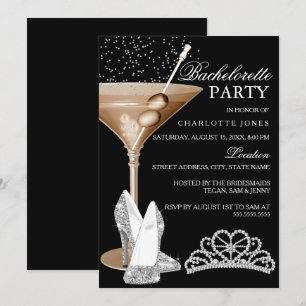 Gold Sparkle Cocktail Junggesellinnenabschied Einladung
