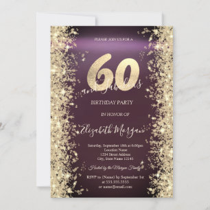Gold Sparkle Diamonds Burgund 60. Geburtstag Einladung