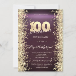 Gold Sparkle Diamonds Burgundy 100. Geburtstag Einladung