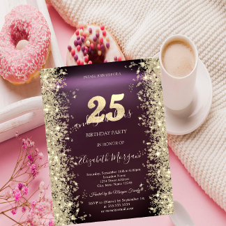 Gold Sparkle Diamonds Burgundy 25. Geburtstag Einladung