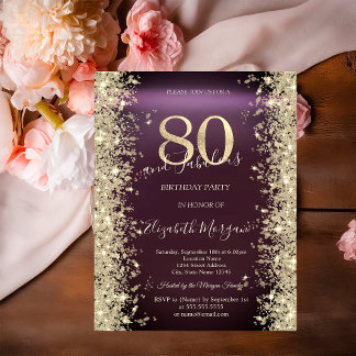 Gold Sparkle Diamonds Burgundy 80. Geburtstag Einladung