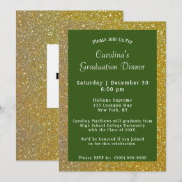 Gold Sparkle Dinner Green Abschluss Einladung