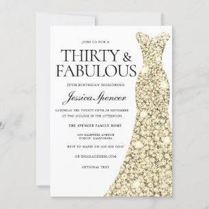Gold Sparkle Dress 30 & Fabulous 30. Geburtstag Einladung