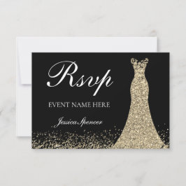 Gold Sparkle Dress Birthday Party Bridal RSVP Karte