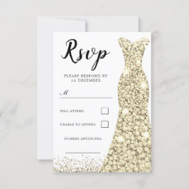 Gold Sparkle Dress Jeden Anlaß Birthday Bridal RSVP Karte