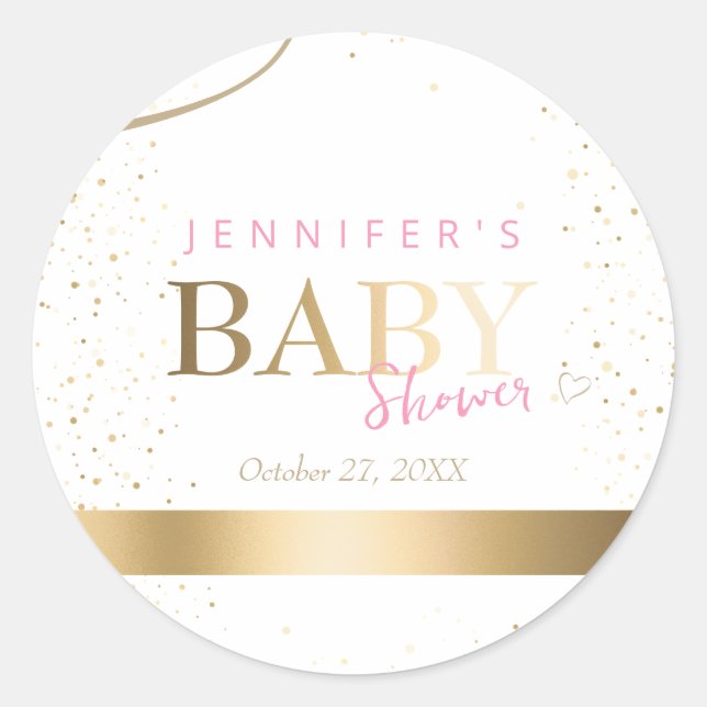 Gold Sparkle Girl Baby Dusche Runder Aufkleber (Vorderseite)