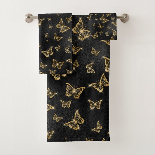 Gold Sparkle Glam Butterflies Badhandtuch Set (Insitu)