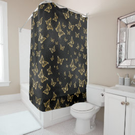 Gold Sparkle Glam Butterflies Duschvorhang