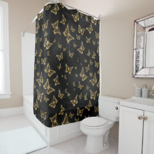 Gold Sparkle Glam Butterflies Duschvorhang