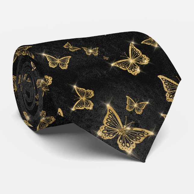 Gold Sparkle Glam Butterflies Krawatte (Gerollt)