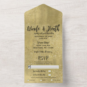 Gold Sparkle Glam Hochzeit in einem All In One Einladung