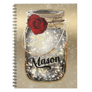Gold Sparkle Glam Red Rose Mason Jar Notizblock