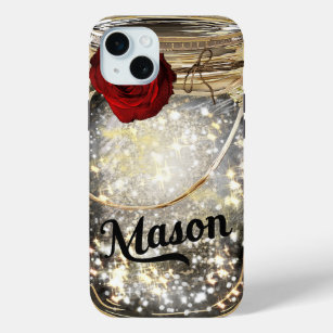 Gold Sparkle Glam Rote Rose Mason Jar Case-Mate iPhone Hülle