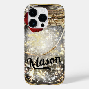 Gold Sparkle Glam Rote Rose Mason Jar Case-Mate iPhone 14 Pro Hülle