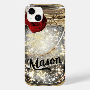 Gold Sparkle Glam Rote Rose Mason Jar Case-Mate iPhone 14 Plus Hülle