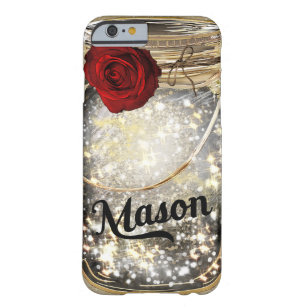 Gold Sparkle Glam Rote Rose Mason Jar Barely There iPhone 6 Hülle