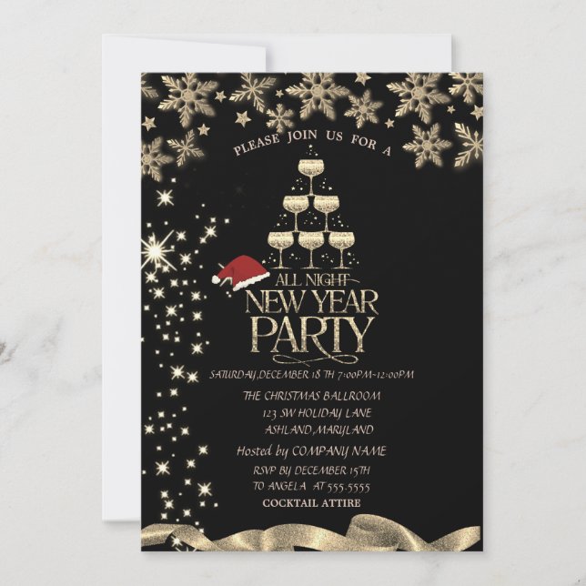 Gold Sparkle, Glas, Schneeflocken Weihnachten im U Einladung (Vorderseite)