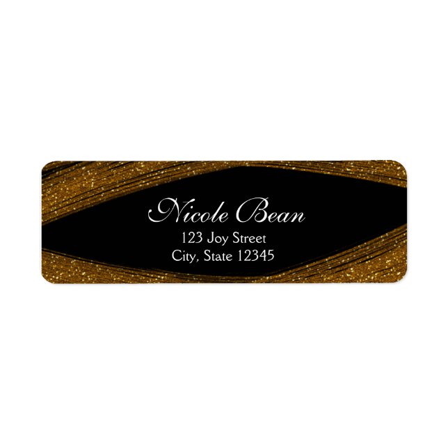 Gold Sparkle Glitzer & Black Custom Address Labels (Vorne)