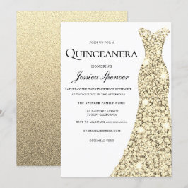 Gold Sparkle Glitzer Dress Quinceanera Einladung
