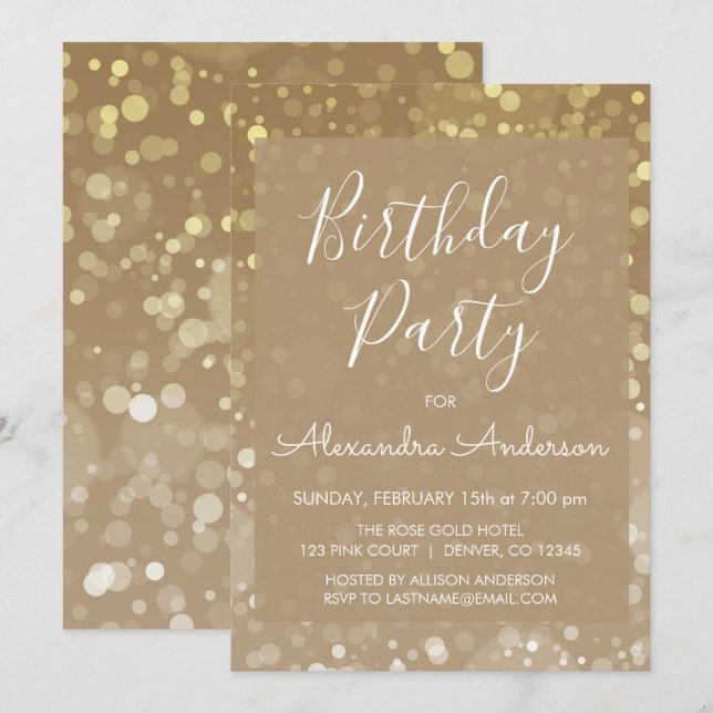 Gold Sparkle Glitzer leuchtet jedes Alter Geburtst Einladung (Vorne/Hinten)