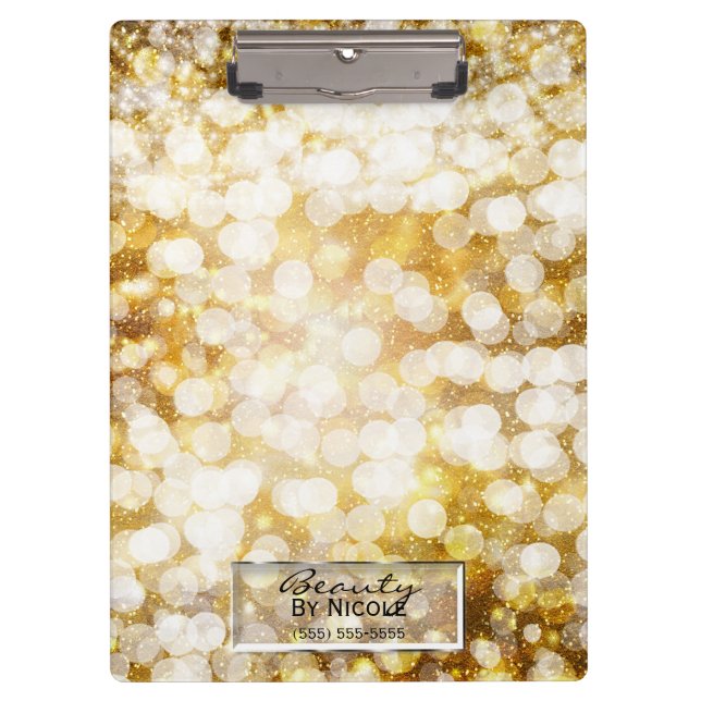 Gold Sparkle Glitzer Lights Chic Glam Personalisie Klemmbrett (Vorderseite)