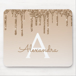 Gold Sparkle Glitzer Monogram Name Luxus Mousepad