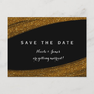 Gold Sparkle Glitzer Schwarz Save the Date Postkar Ankündigungspostkarte