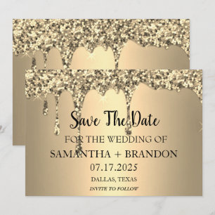 Gold Sparkle Glitzer Tropfen Luxury Wedding Save The Date